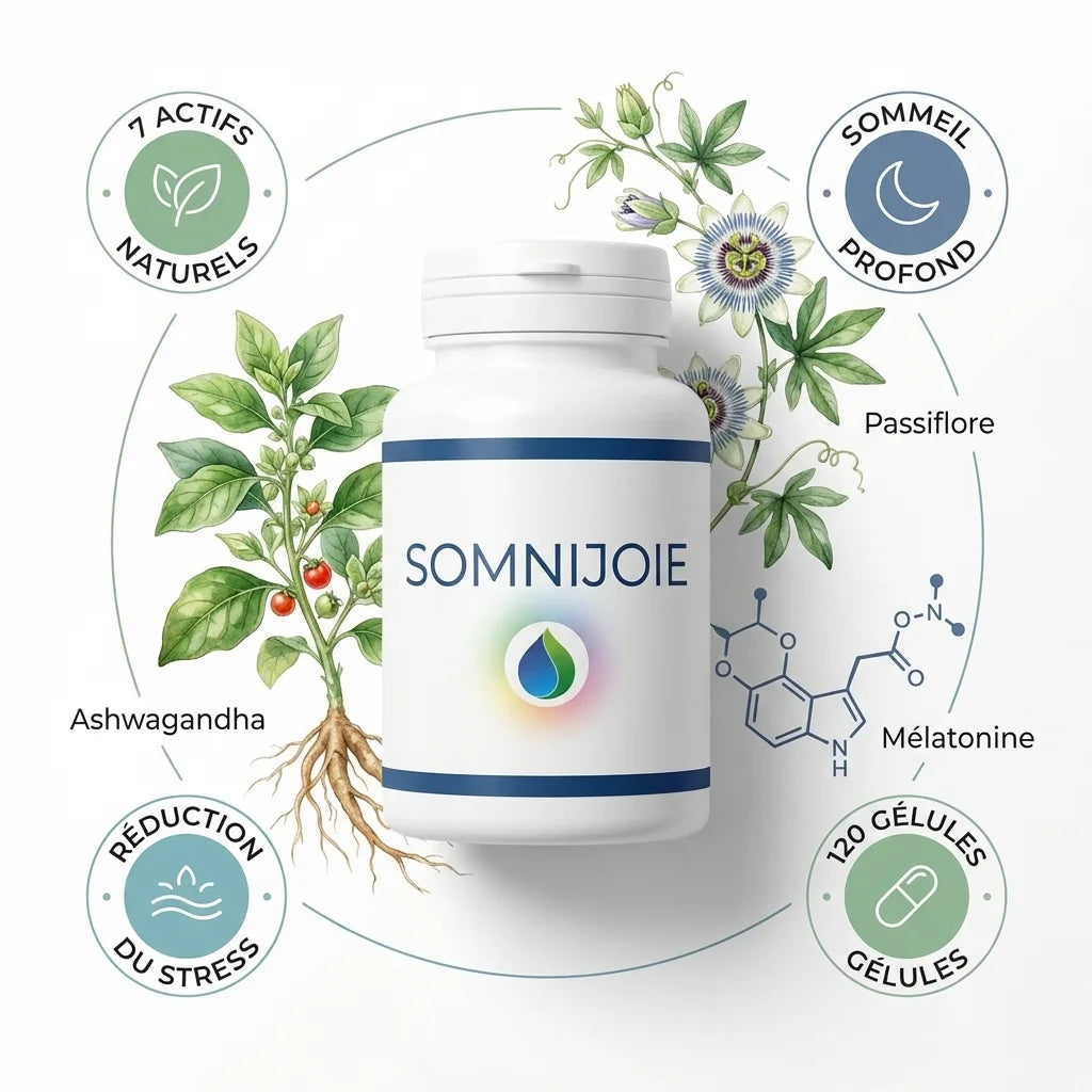 Somnijoie 120 gélules avec plantes ashwagandha passionfleur pour sommeil profond et réduction stress