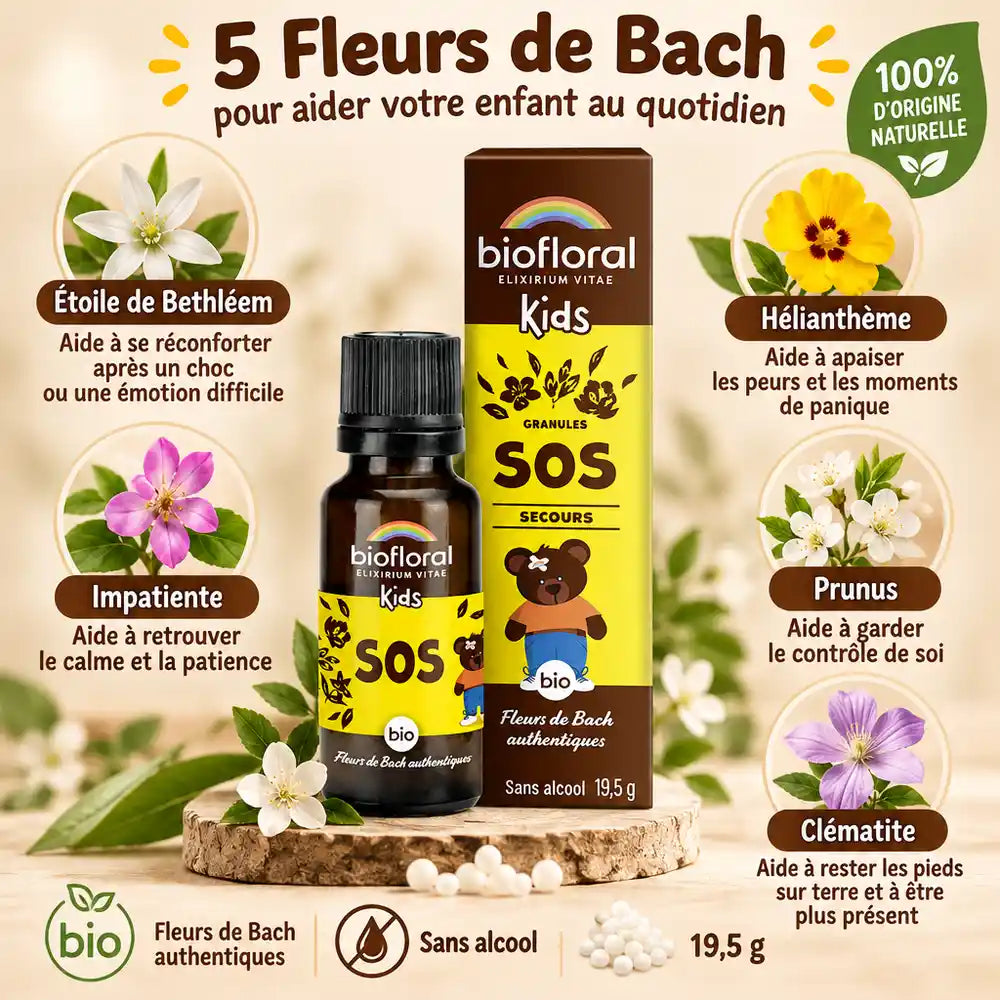 Biofloral SOS Secours granules enfants 19,5g sans alcool avec fleurs de Bach