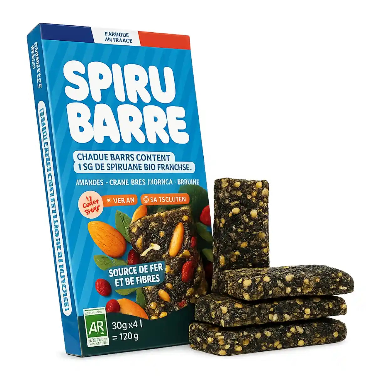 Spirubarre boîte de 4 barres énergétiques à la spiruline bio avec certification AB