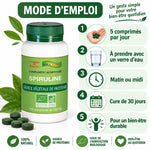 Spiruline bio Aosa 150 comprimés - Mode d'emploi 5 comprimés par jour avec verre d'eau
