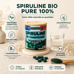 Spiruline bio Etika 90g avec comprimés, ingrédients et poudre pure, origine France