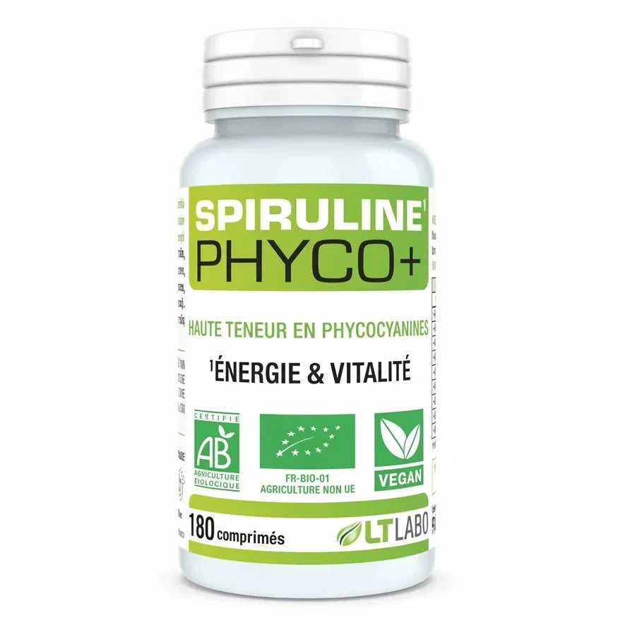 Spiruline Bio Phyco+ 180 comprimés LT Labo - Complément alimentaire biologique certifié AB