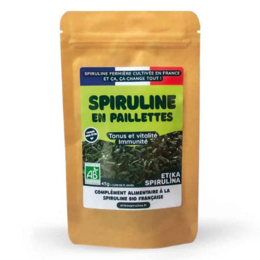 Un sachet de Spiruline en paillettes bio & française de 45g Etika Spirulina