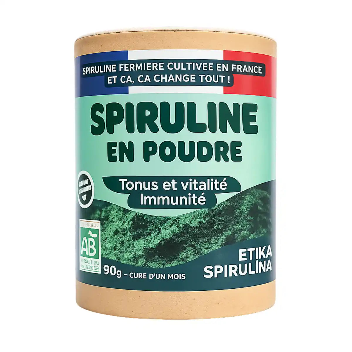 Une boite de Spiruline bio en poudre (origine France) de 90 g de Etika Spirulina