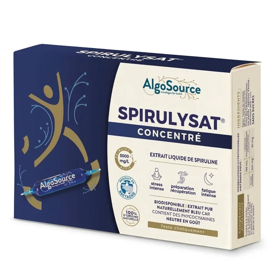 Spirulysat Concentré AlgoSource boîte 20 ampoules de 10ml extrait liquide spiruline