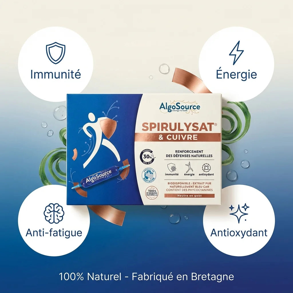 Spirulysat et Cuivre AlgoSource 20 ampoules renforce immunité énergie antioxydant naturel
