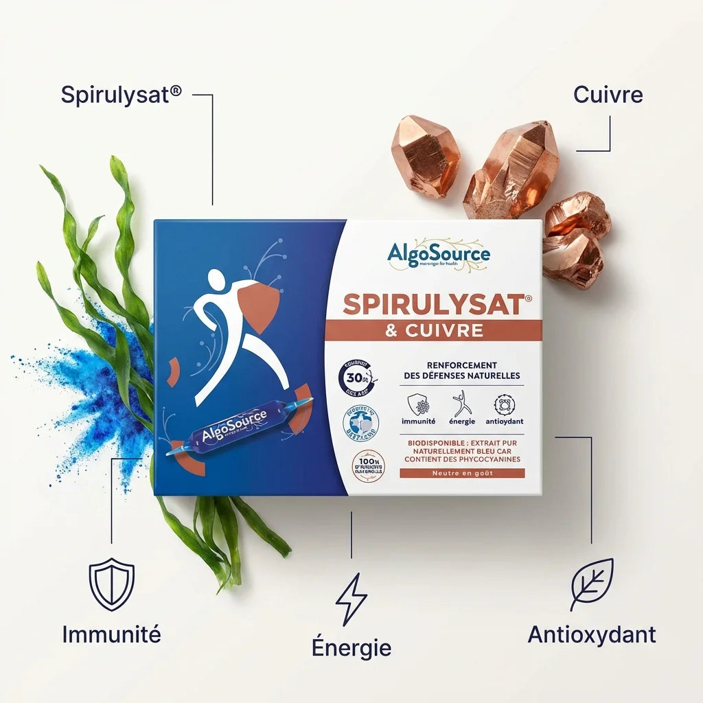 Spirulysat & Cuivre AlgoSource 20 ampoules - Renforce immunité et énergie naturelle