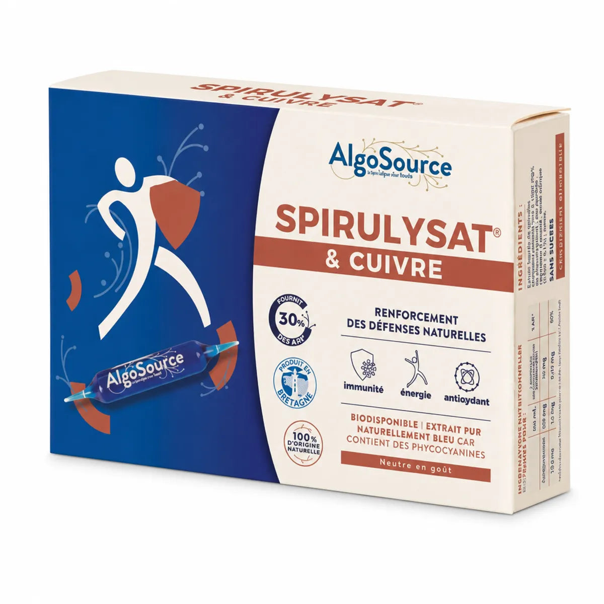 Boîte Spirulysat Cuivre AlgoSource 20 ampoules défenses naturelles fond blanc