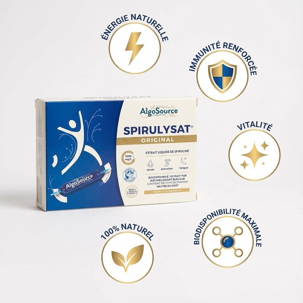 Spirulysat Original ampoules spiruline liquide AlgoSource avec bénéfices énergétiques et immunité