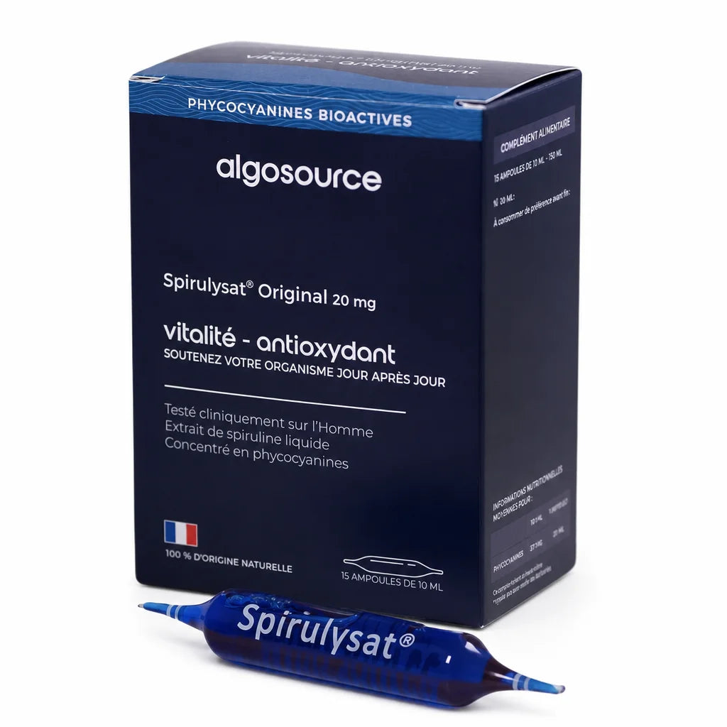 Spirulysat Original extrait liquide de spiruline 20 ampoules AlgoSource packaging bleu