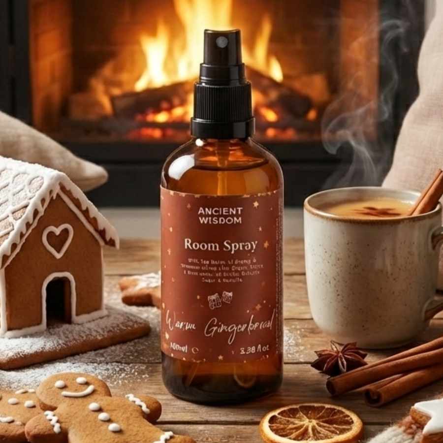 Un spray d'ambiance et brume d'oreiller de la marque ancient wisdom dans une ambiance d'hiver