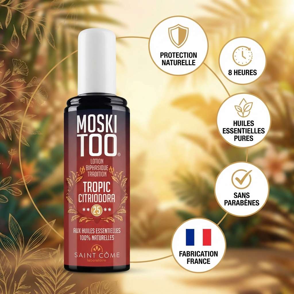 Spray anti-moustiques Moskitoo 100ml avec bénéfices : protection naturelle, 8 heures, huiles essentielles pures