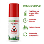 Spray anti-tiques Insectcare 50ml avec mode d'emploi : protection peau et textiles 4 heures