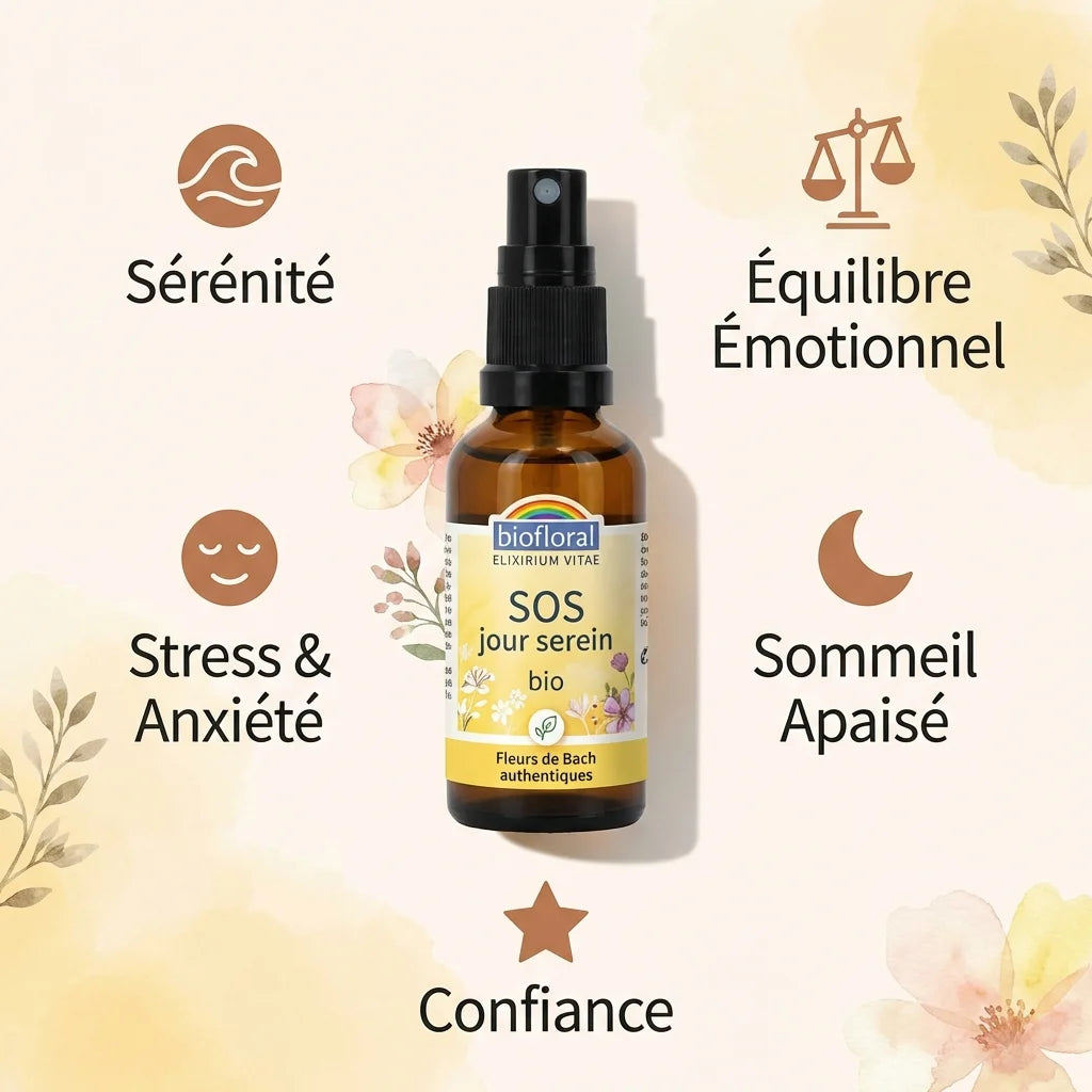 Spray Biofloral SOS Jour Serein 20ml avec fleurs de Bach pour sérénité et équilibre émotionnel