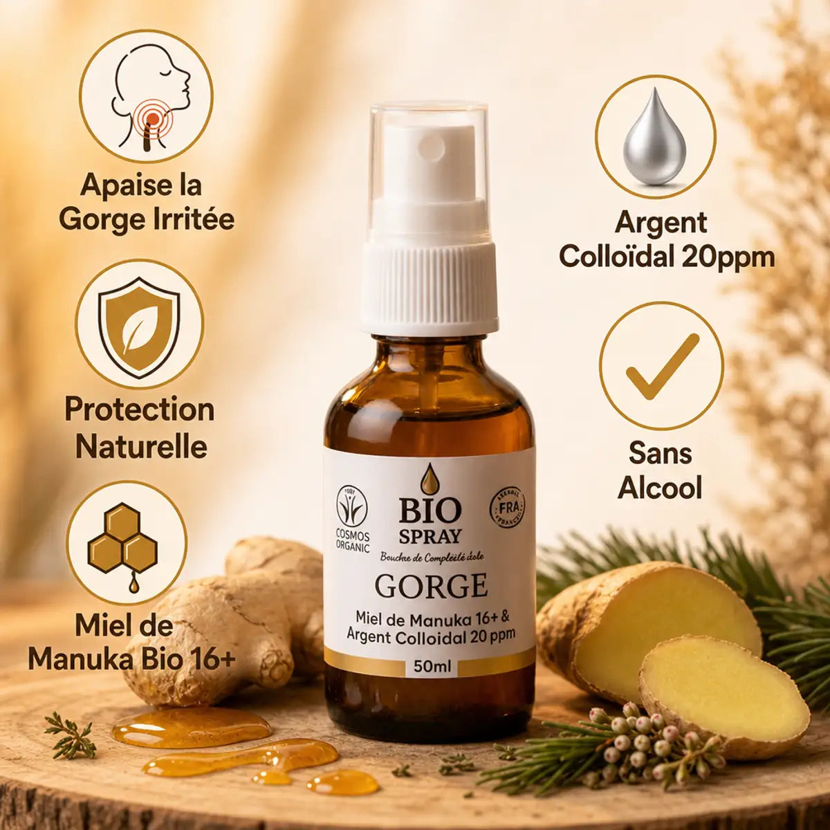 Spray buccal Dr. Theiss Miel de Manuka et Argent Colloïdal avec bénéfices naturels et certifications bio