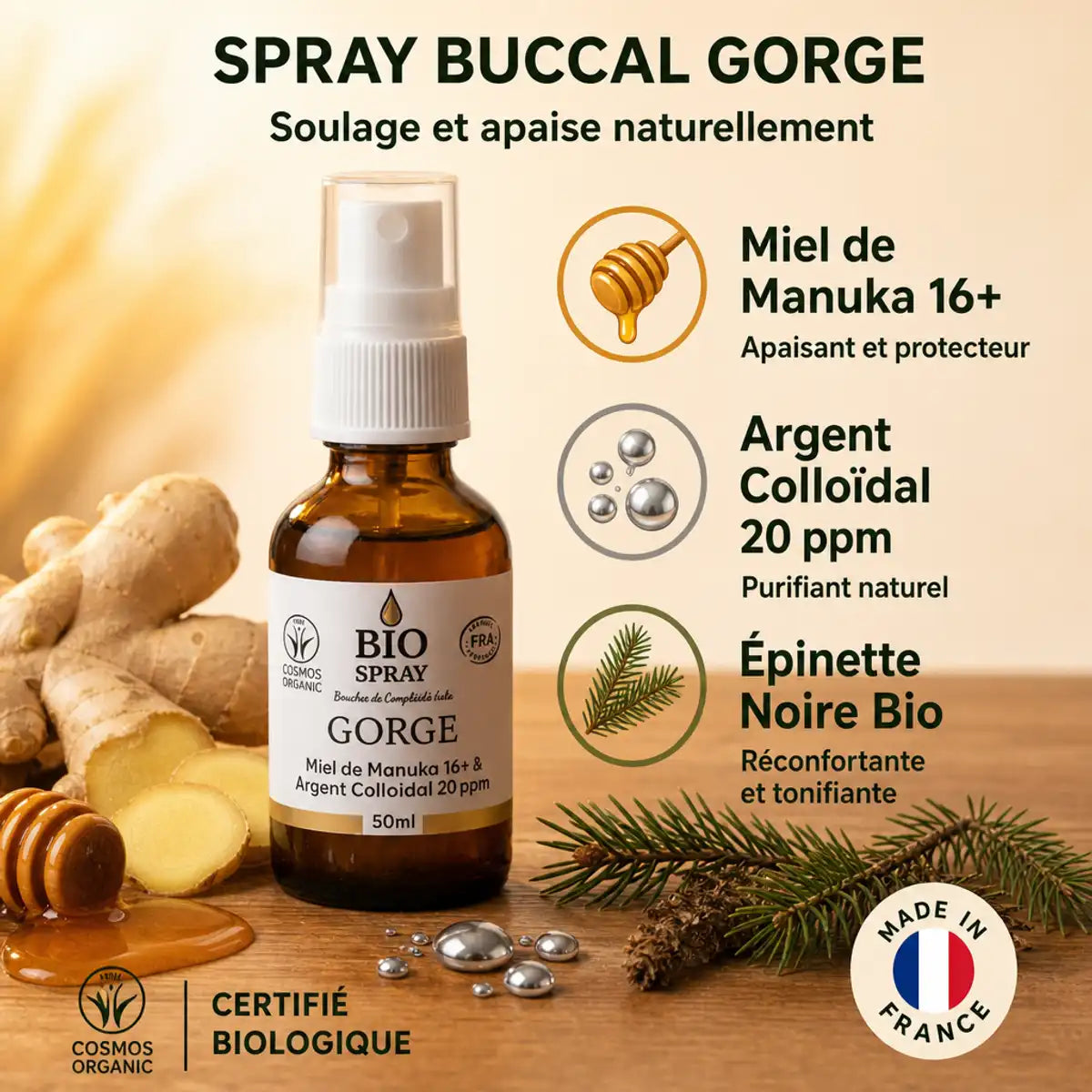 Spray Buccal Gorge Miel Manuka Argent Colloïdal Dr. Theiss avec ingrédients naturels bio
