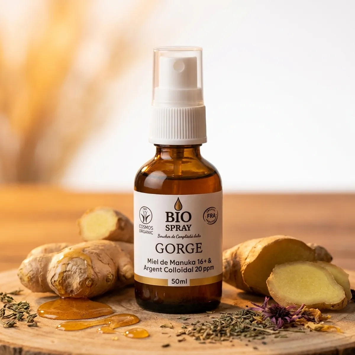 Spray buccal Dr. Theiss Miel de Manuka et argent colloïdal avec miel et gingembre frais