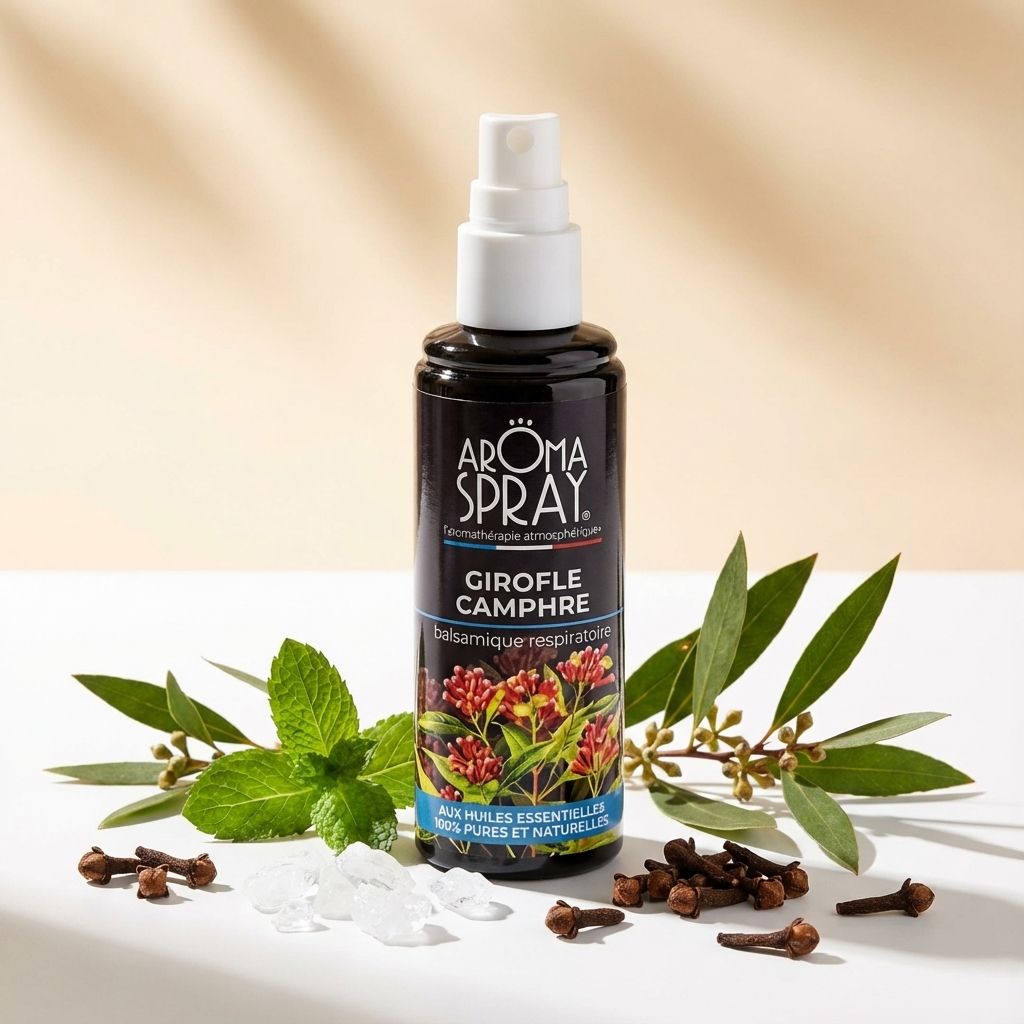 Spray d'ambiance Girofle Camphre 100ml avec ingrédients naturels : clous de girofle, cristaux de camphre et menthe