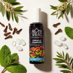 Spray d'ambiance Girofle Camphre 100ml avec ingrédients naturels et cristaux de camphre sur fond blanc