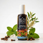 Spray d'ambiance Girofle Camphre 100ml avec ingrédients naturels et botaniques sur fond blanc
