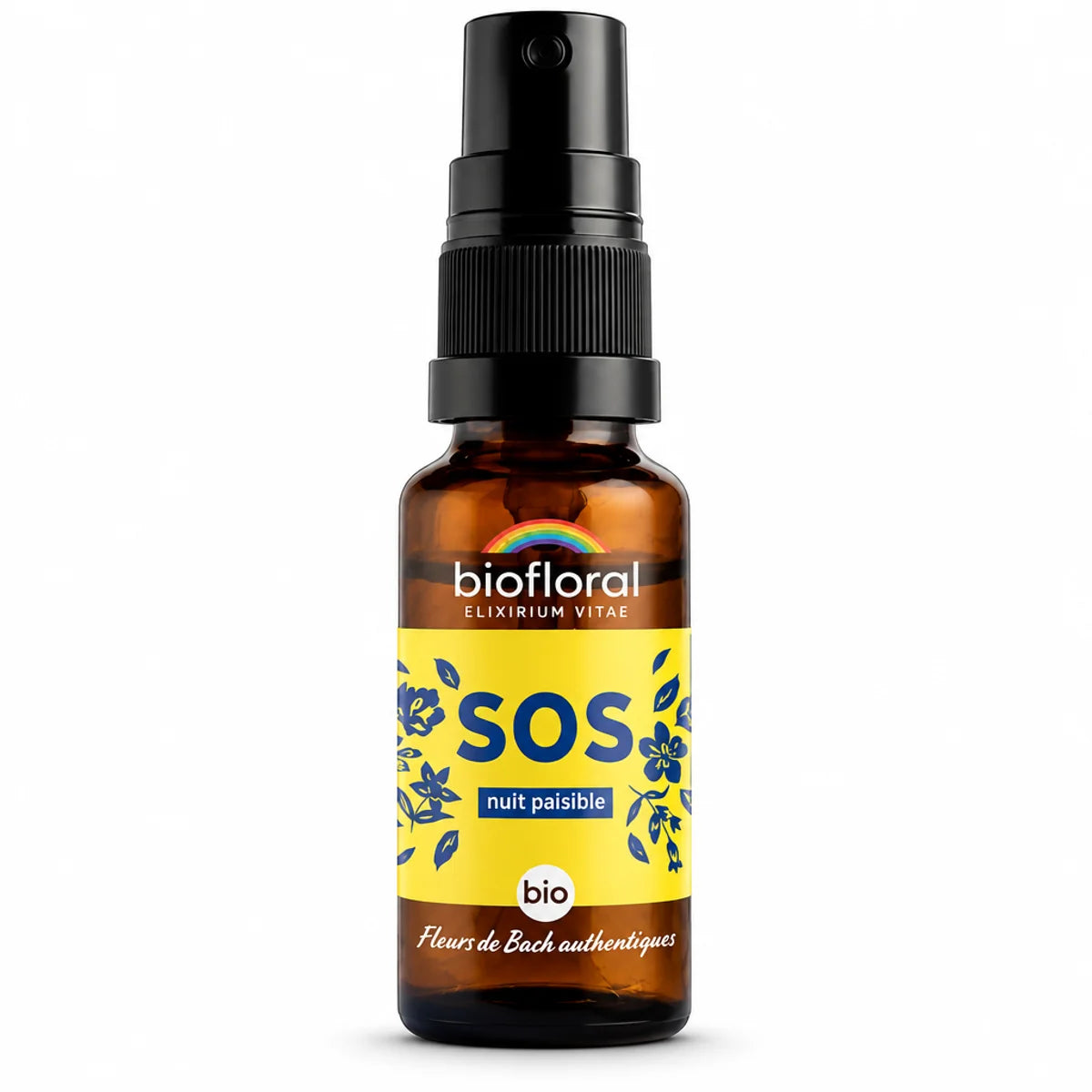 Spray Fleurs de Bach SOS Secours Nuit bio 20ml Biofloral flacon ambré avec pompe noire