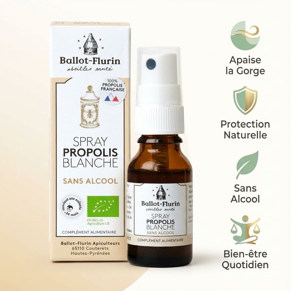 Spray Propolis Bio Sans Alcool Ballot-Flurin 15ml avec bénéfices naturels pour la gorge