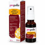 Spray de propolis brune Propolia 20ml en flacon verre ambré avec pompe blanche