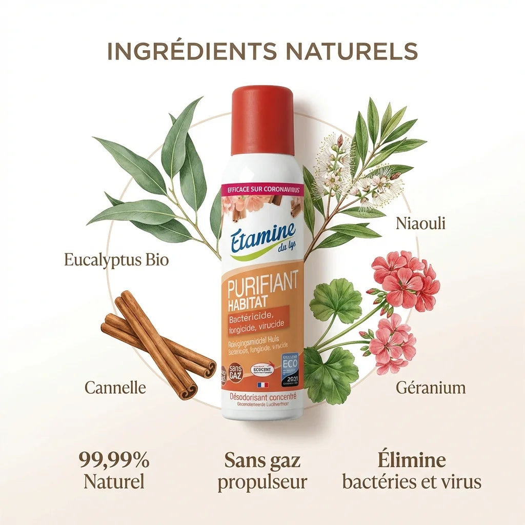 Spray désodorisant Etamine du Lys 125ml avec ingrédients naturels eucalyptus, cannelle et niaouli