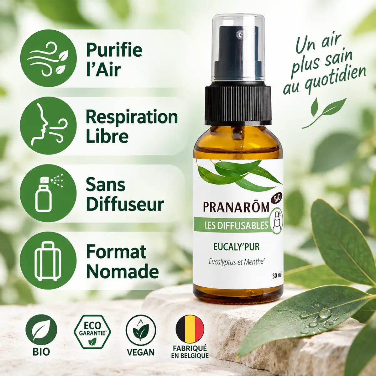Spray Eucaly'pur Bio 30ml Pranarom menthe eucalyptus purifie air respiration