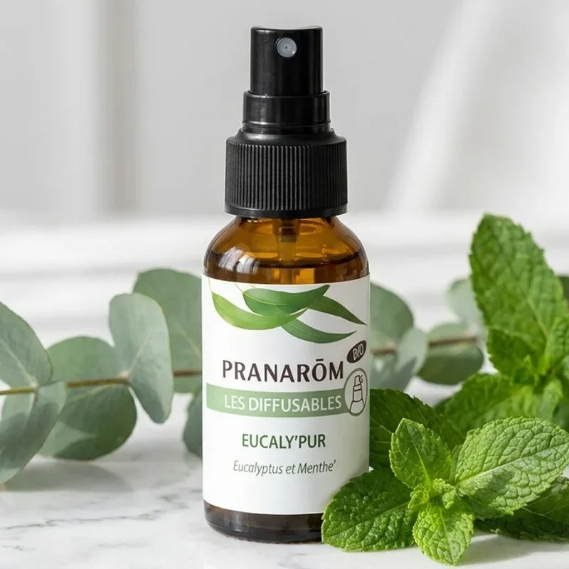 Spray Eucaly'pur Bio 30ml Pranarom avec feuilles eucalyptus et menthe bio aromathérapie