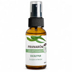 Spray Eucaly'pur Bio 30ml Pranarom - Flacon verre ambré avec pompe noire sur fond blanc