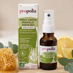 Spray gorge propolis verte bio Propolia sans alcool avec rayon miel et eucalyptus