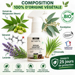 Spray antiparasitaire bio Biovetol 500ml avec ingrédients végétaux et certifications écologiques