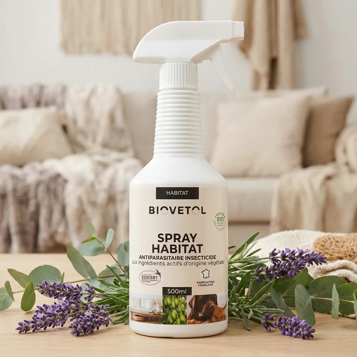 Spray Habitat Antiparasitaire Bio Biovetol 500ml avec certification écologique et plantes naturelles