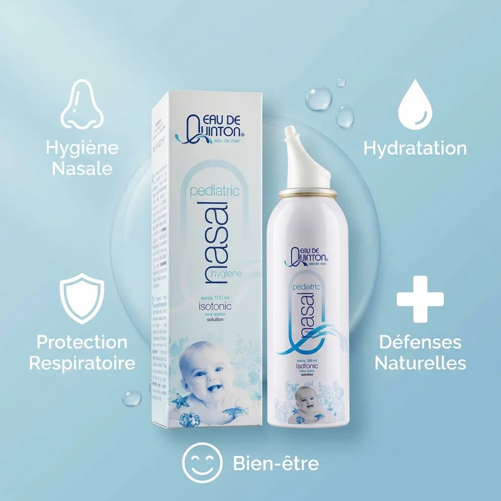 Spray Hygiène Nasal Pédiatrique Quinton 100ml avec bénéfices : hydratation, protection respiratoire et bien-être