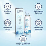 Spray Quinton 100ml avec infographie hygiène nasale, hydratation et respiration libre