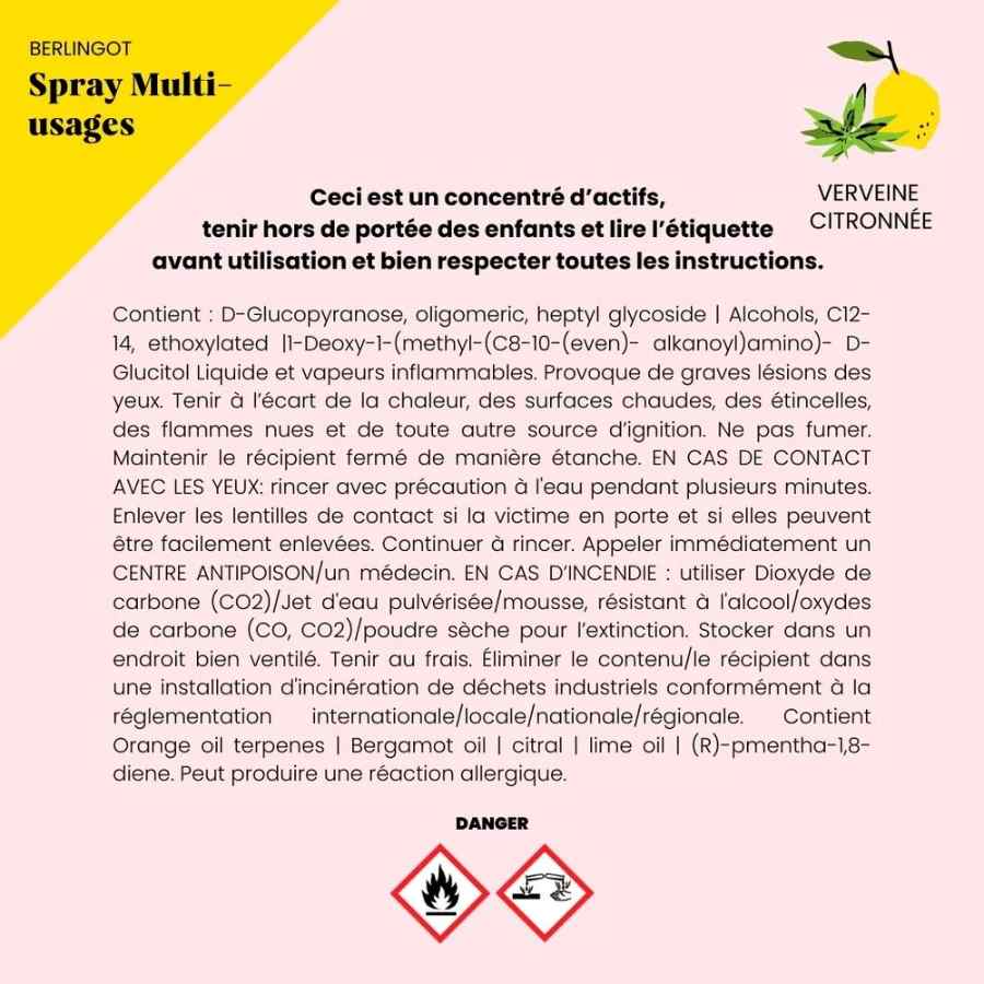 Composition et précautions d'emploi de la recharge spray multi-usages en berlingot de la marque Pimpant 
