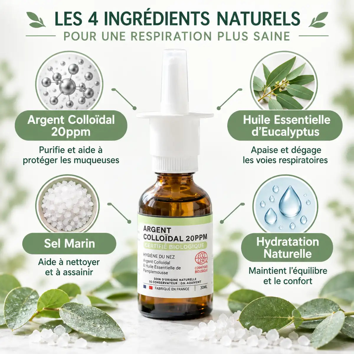 Spray nasal Argent colloïdal 20 ppm Dr Theiss avec eucalyptus et sel marin