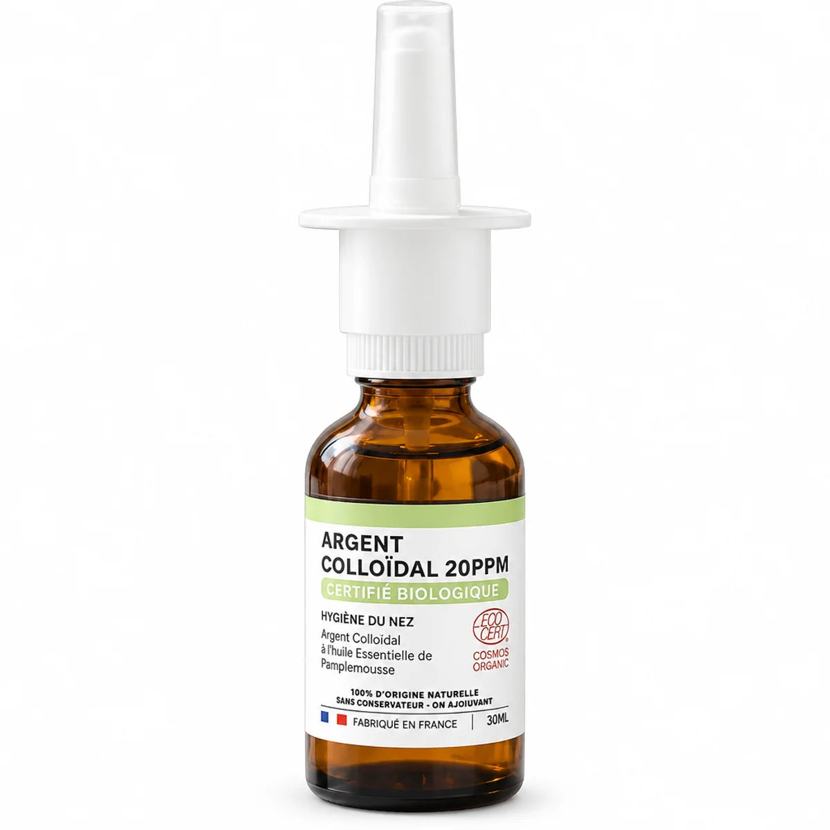 Spray nasal Argent colloïdal 20 ppm Dr Theiss 30ml flacon verre ambré avec pompe blanche
