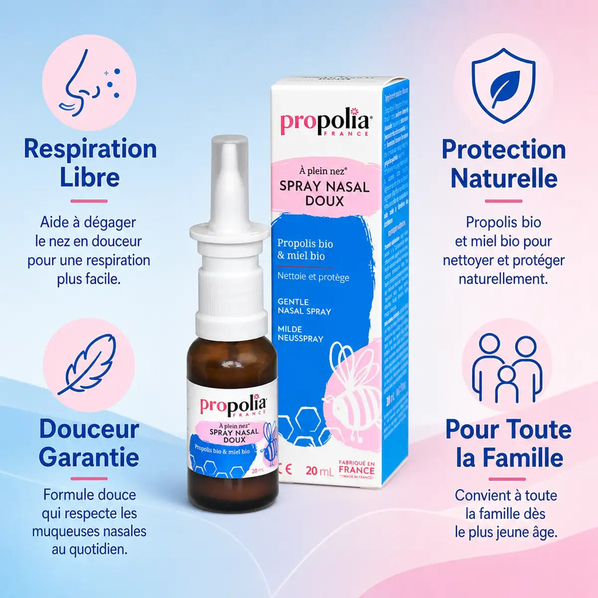 Spray nasal propolis bio 20ml - respiration libre, protection naturelle pour toute la famille