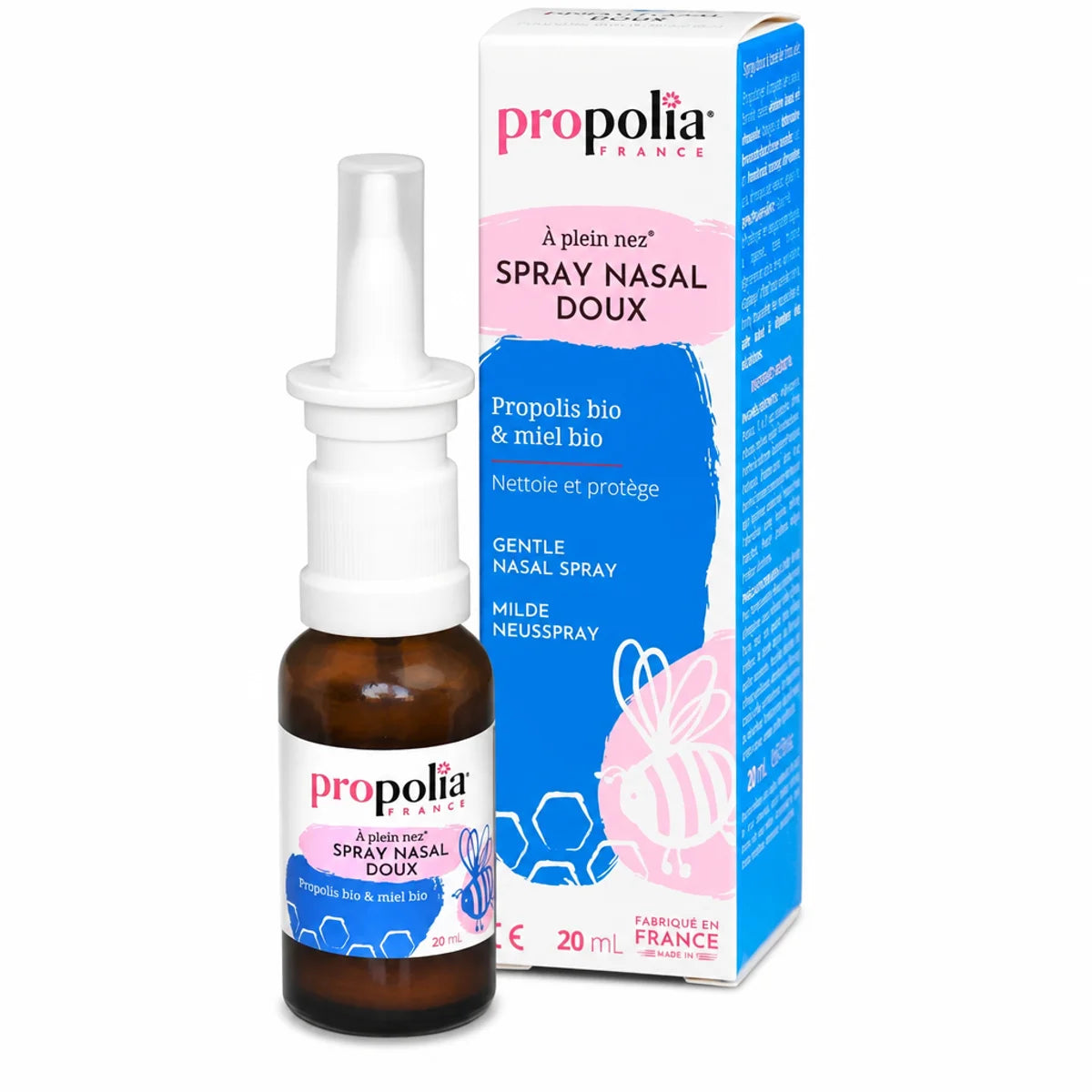 Spray nasal doux à la propolis bio, prèle et miel Propolia-Apimab 20ml flacon verre ambré