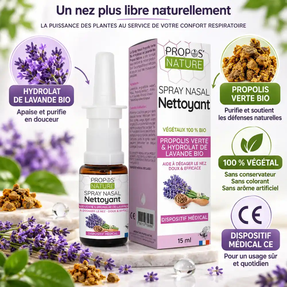Spray nasal Propolis Verte et Lavande Bio Propos'Nature avec ingrédients naturels