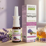 Spray nasal propolis verte et lavande bio Propos'Nature avec lavande et miel sur bureau wellness