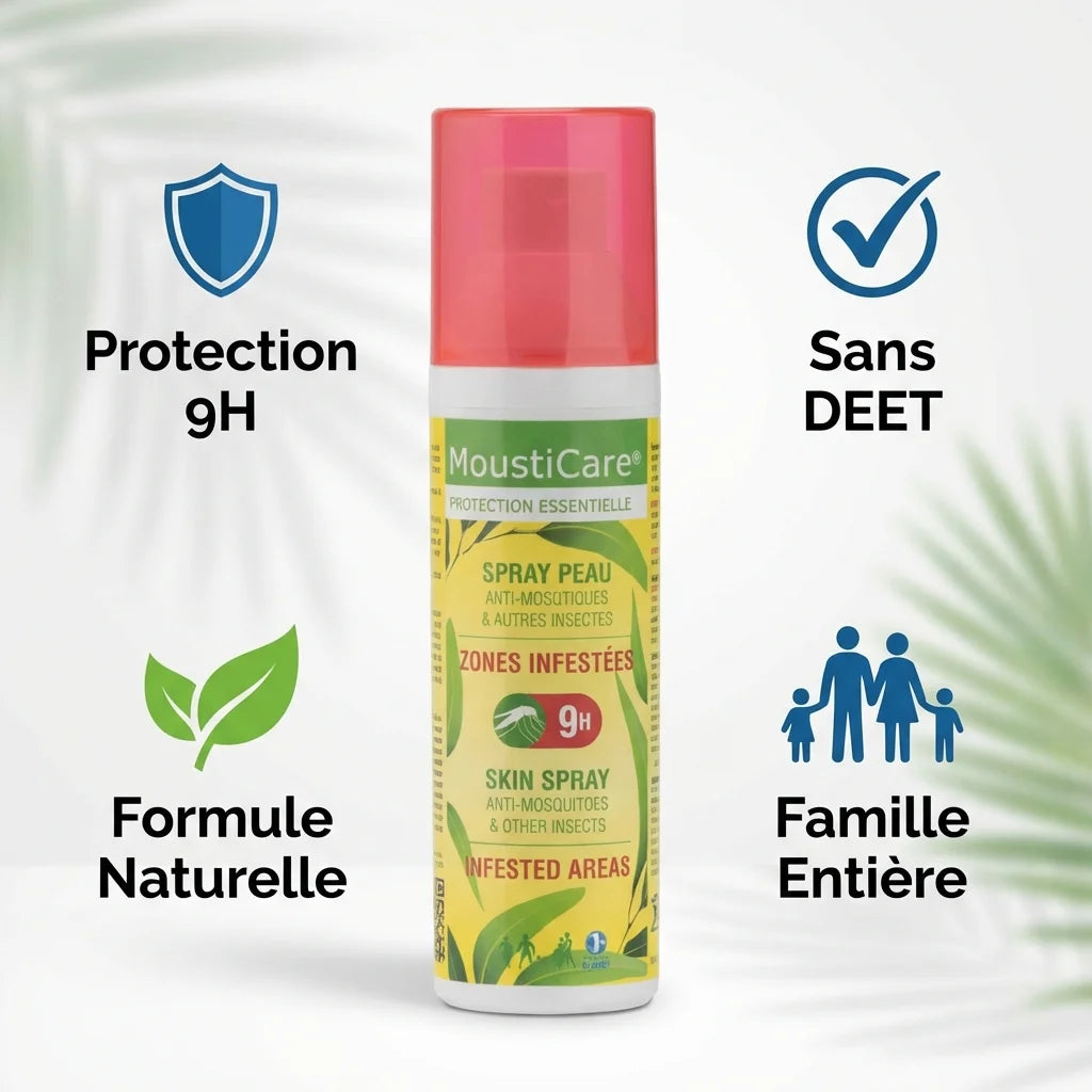 Spray anti-moustique MoustiCare 125ml protection 9h formule naturelle sans DEET zones infestées