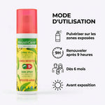 Spray anti-moustique MoustiCare 125ml avec mode d'utilisation et instructions en français