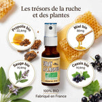 Spray Propolis bio 20ml avec ingrédients naturels - Miel, Sauge, Cassis - Abeille Forestière