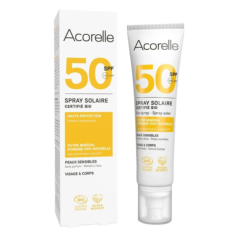 Un spray solaire SPF 50 certifié bio 100ml Acorelle