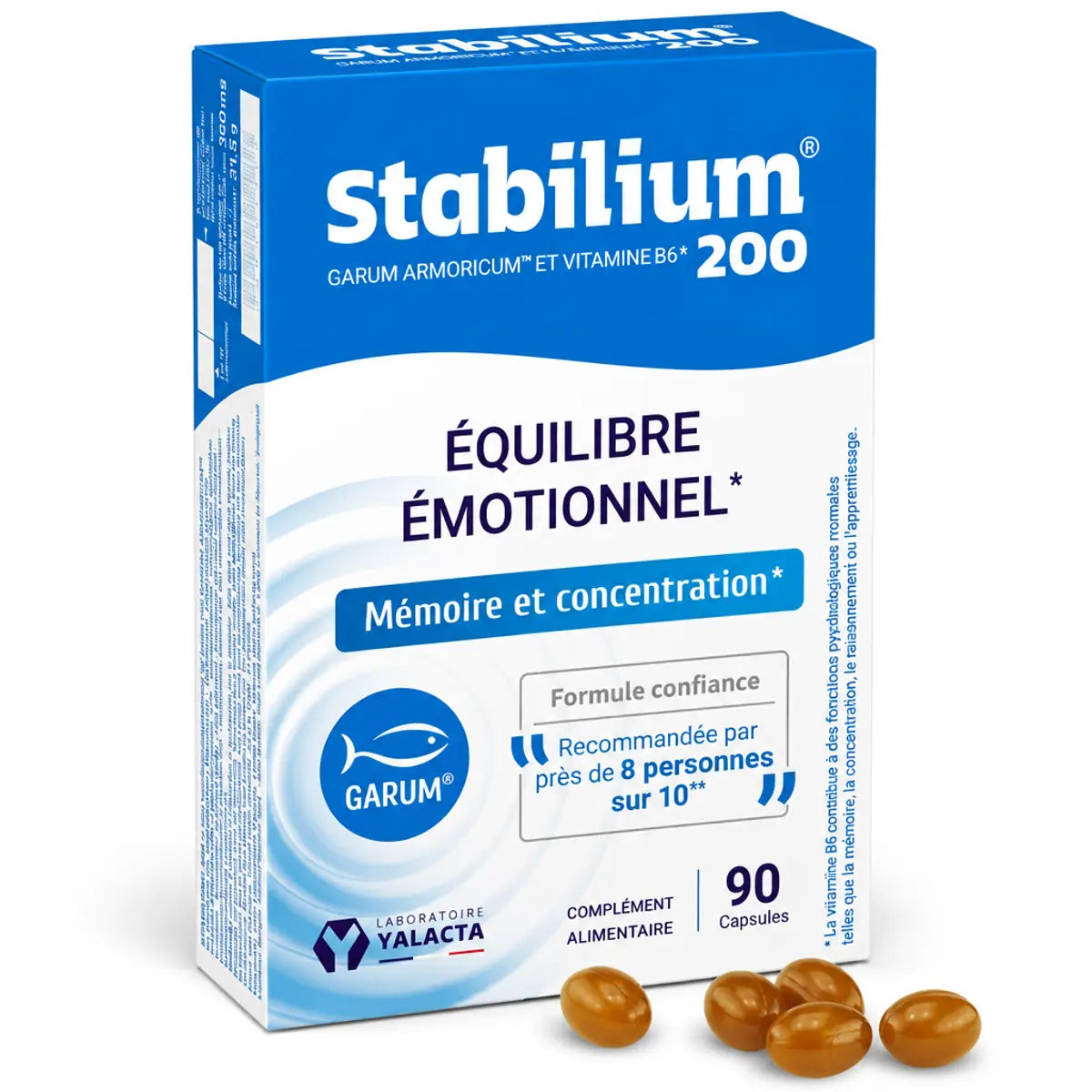 Stabilium 200 Yalacta boîte bleu 90 capsules réduction fatigue stress naturel
