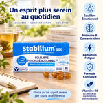 Stabilium 200 packaging avec bénéfices : réduction fatigue, équilibre émotionnel, mémoire et concentration naturellement