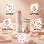 Stick lèvres Rose de Damas Eolesens bio avec pétales, bénéfices hydratation et réparation profonde